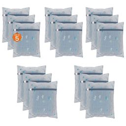 Kuber Industries White & Blue 15 Pieces Cactus Printed Reusable Laundry Bags With Zipper-53
