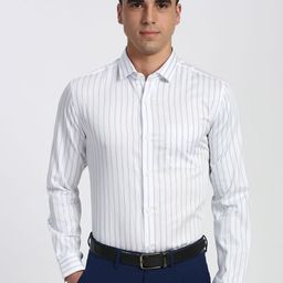 Peter England Elite Striped Spread Collar Pure Cotton Slim Fit Formal Shirt-picture-10