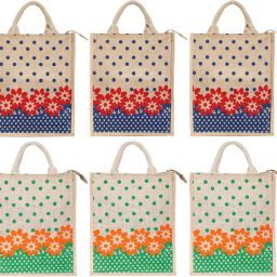 Jute 6 Pieces Lunch Carry Bag (Blue & Green)-CTKTC13306 Pack of 6 Grocery Bags-image-62