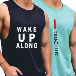 Pack of 2 Polyester Printed Gym Sandow/Vest for Unisex Men Vest-image-60