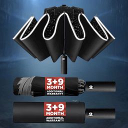 Automatic 3-Fold Umbrella for Men & Women | Night Safety with Reflective Strip Umbrella-picture-35