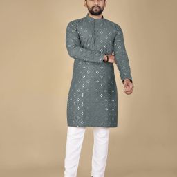 Men Cotton Blend Kurta Pyjama Set-image-56