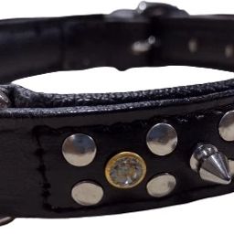genuine leather dog collar 1 inch black leather spike d ring &artificial nug Dog Everyday Collar-image-27