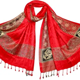 Embellished, Embroidered, Woven, Self Design Viscose Women Red Fancy Scarf, Scarf, Stole, Faux Turtleneck Neck Cover, Bluetooth Scarf-image-1