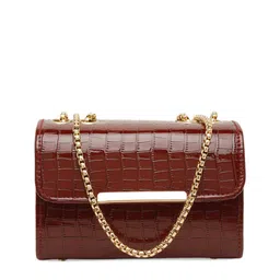 DressBerry Maroon Textured Structured Sling Bag with Fringed image 3