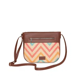 ZOUK Pink Geometric Striped Structured Sling Bag with Quilted image 4
