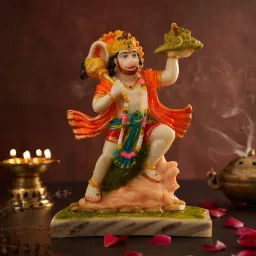 Lord Mahavir Hanuman Bajrangbali Carrying Mountain Idol/Statue In Marble Dust Decorative Showpiece - 22 cm-picture-0