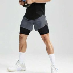 Color Block Men Grey Sports Shorts-image-26