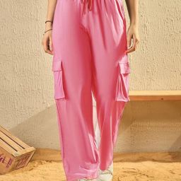 Women Solid Pink Track Pants-image-42
