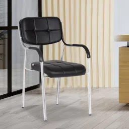 Barfi Black With Arms | Heavy Duty Frame| Study Chair | Leatherette Office Visitor Chair-image-6