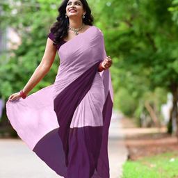 FLOURIOUS Ombre Pure Chiffon Saree-image-0