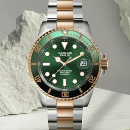 CARLOS PHILIP Men Brass Embellished Dial & Stainless Steel Bracelet Style Straps Analogue Automatic Motion Watch-image-6