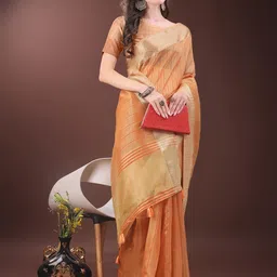 ALAGINI Striped Zari Organza Saree-image-26