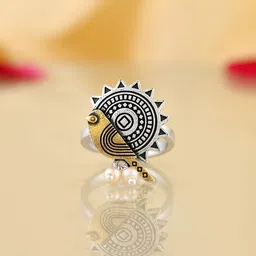 Voylla Silver-Plated Beaded Qasbah Panchii Oxidised Two Tone Finger Ring-picture-15