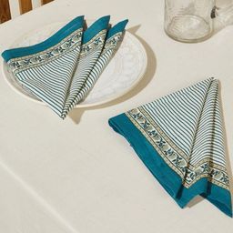 Fabindia Ambara Teal-Blue & White 6 Pieces Printed Cotton Square Shaped Table Napkins-picture-16