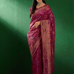 Maroosh Ethnic Motifs Zari Silk Blend Banarasi Saree-image-60