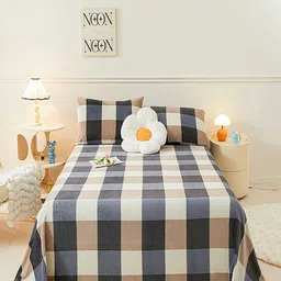 JC HOME White & Grey Geometric 150 TC Single Bedsheet with 1 Pillow Covers-picture-17