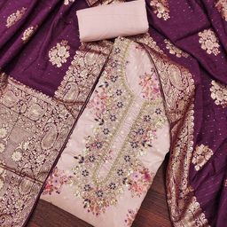 DIVASTRI Floral Printed Sequinned Chanderi Cotton Unstitched Dress Material-image-26