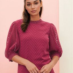 Stylecast X Slyck Self Design Pattern Round Neck Puff Sleeves Regular Top-image-26