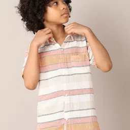 V-Mart Boys Classic Spread Collar Horizontal Stripes Solid Cotton Casual Shirt-image-79
