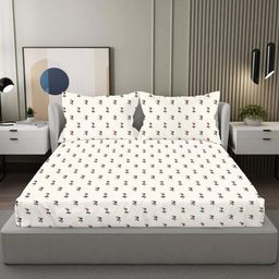 VINTANA White & Pink Floral 300 TC King Bedsheet with 2 Pillow Covers-picture-41