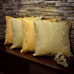 RoyalDeco Bageecha Beige 4 Pieces Ethnic Motifs Brocade Silk Square Cushion Covers-picture-11