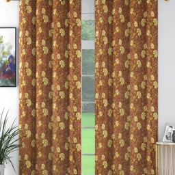 ANA Brown Set of 2 Floral Room Darkening Long Door Curtain-image-9