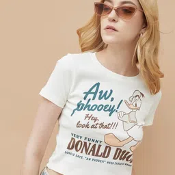 Ginger by Lifestyle Women Donald Duck Typography Printed Round Neck Cotton T-shirt-image-97