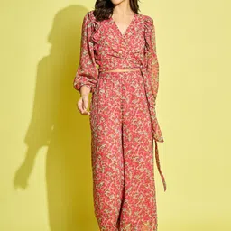 ANVI Be Yourself Pink & Beige Printed Top With Palazzos-image-11