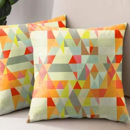 Aura Orange & Yellow Set of 2 Abstract Square Cushion Covers-1