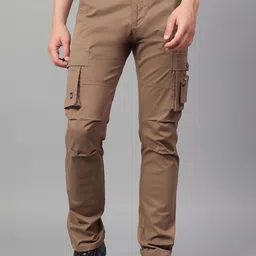 Cantabil Men Brown Solid Full Length Cargos Trousers-image-69