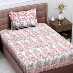 Myntra Elegant Homes Pink & White Printed 300 TC Single Bedsheet Set 2.25 m x 1.50 m-image-65