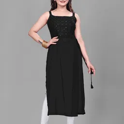 PARROT CREATION Women Sleeveless Square Neck Sequins Embroidered Kurta-picture-0