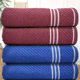 Myntra Elegant Homes Maroon & Blue 4 Pieces Cotton 400 GSM Bath Towel-image-80