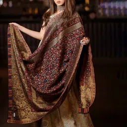 THE SHAWL STUDIO Ethnic Motifs Printed Zari Woollen Shawl-picture-45
