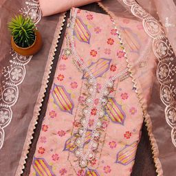 SHADOW & SAINING Embroidered Organza Unstitched Dress Material-image-3