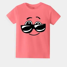 KAVEE Pure Cotton Half Sleeves Goggles Printed Bio Washed Tee -Peach-8