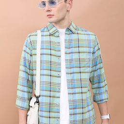 HIGHLANDER Men Slim Fit Horizontal Striped Spread Collar Cotton Casual Shirt-picture-52