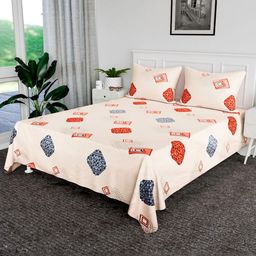 Aura Peach-Coloured & Black Geometric 144 TC Bedsheet with 2 Pillow Covers-picture-10