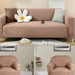 Stylista Brown Polyester Sofa Cover With Arms-image-33