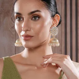 DressBerry Gold Plated Artificial Stones Studded & Beaded Dome Shaped Jhumkhas-30
