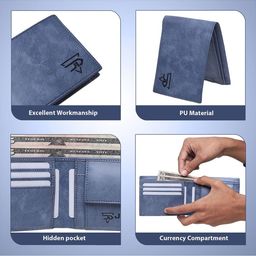 JND Men Classic Blue Textured Leather Wallet with Multiple Compartments image 3
