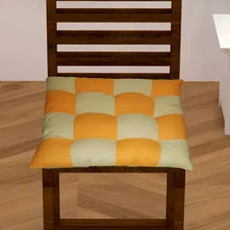 Lushomes Orange-Colored & Beige Checked Square Cotton Chair Pad-image-23