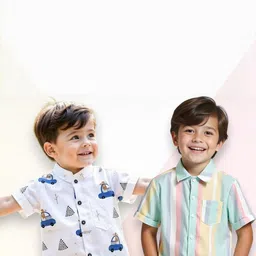 KIDGARB Multi Polycotton Cutaway Collar Printed Shirts-picture-2