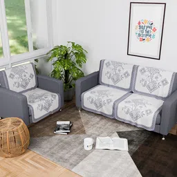 Kuber Industries White & Grey 6 Pieces 3 Seater Printed Cotton Sofa Cover-13