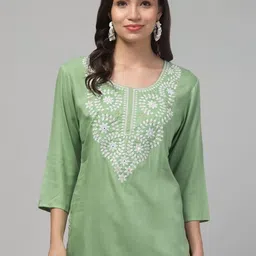 FAMBEE Floral Embroidered Thread Work Thread Work Kurti-image-64