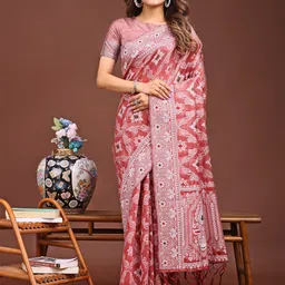 DIVASTRI Woven Design Linen Blend Designer Saree-picture-3