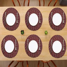 Kuber Industries 6Pcs Maroon & White printed Cotton Round Shape Table Placemats-11