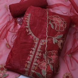 Meena Bazaar Floral Embroidered Thread Work Unstitched Dress Material-image-32