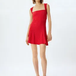 Koton Solid Square Neck Fit & Flare Dress With Cut-Outs-image-13